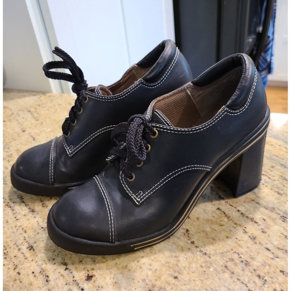 City Snappers Size 7 Vintage Y2K Black Leather Chunky Platform Womens Lace Shoes
